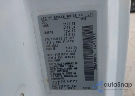 2018 Nissan Nv200 S z USA, uszkodzony, nr VIN 3N6CM0KN5JK697375